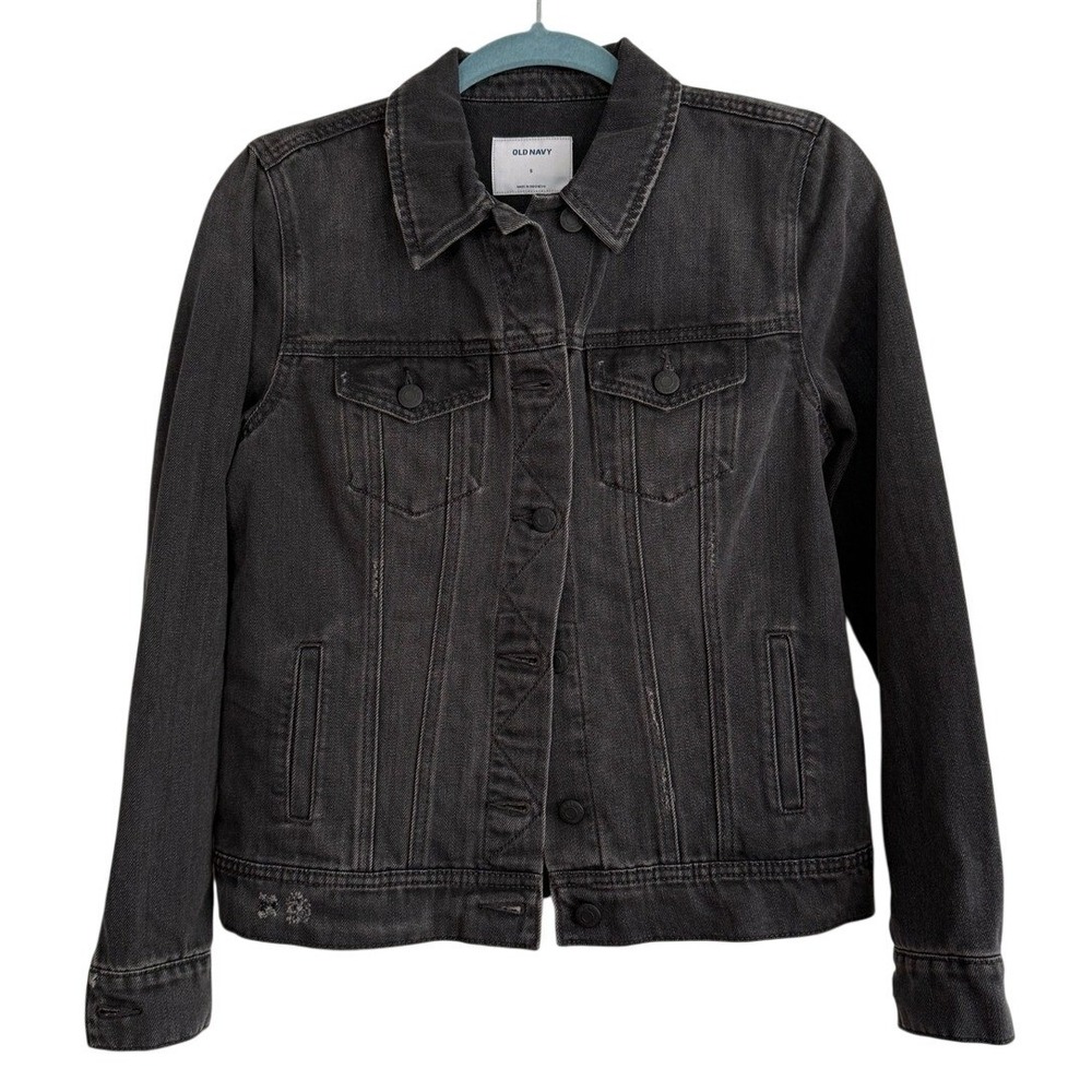 Old Navy Womens Small Washed Black Denim Trucker Jacket Jean Jacket S